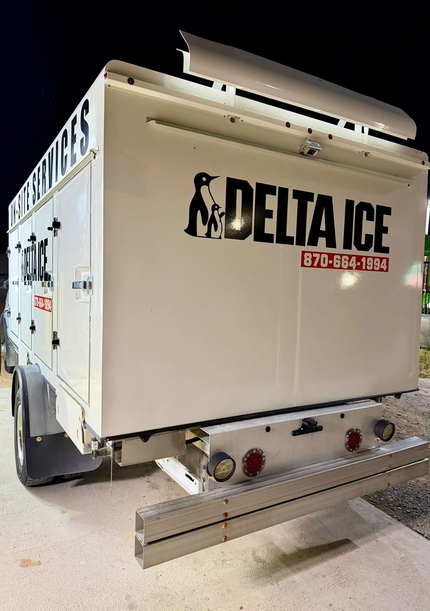 Delta Ice On-Site Services refrigerated ice trailer and delivery unit